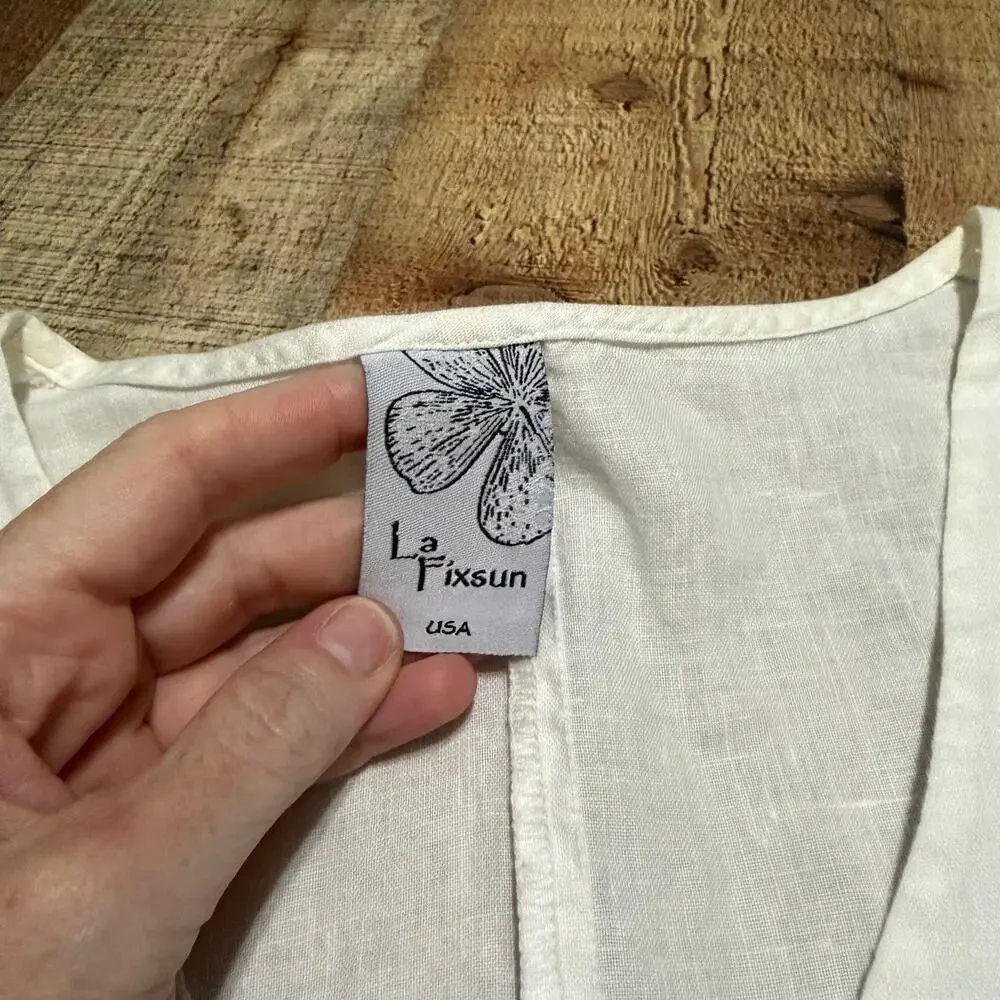 La Fixsun Women's White 100% Linen Sleeveless Dress Sz S Lagenlook Asymmetrical - Picture 5 of 7